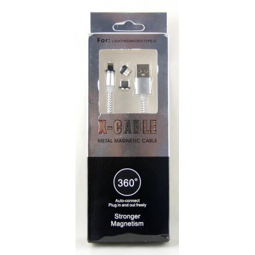 Шнур для IPHONE5, SAMSUNG, HUAWEI 3в1 1м 360 магнитный 