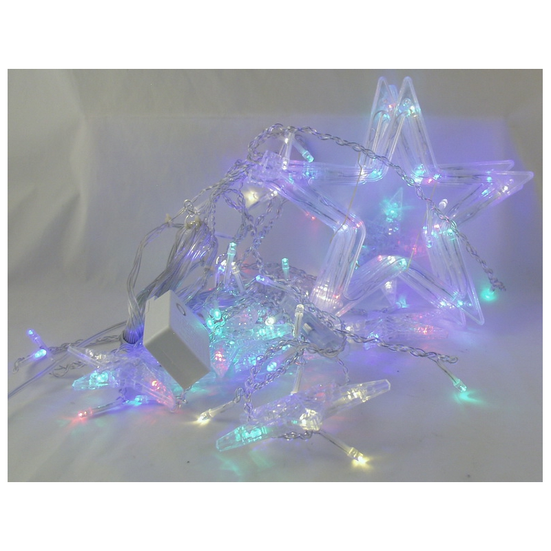 Гирлянда - штора (бахрома) светодиод. звездочки цветные 3м*1м 8реж. V-137C