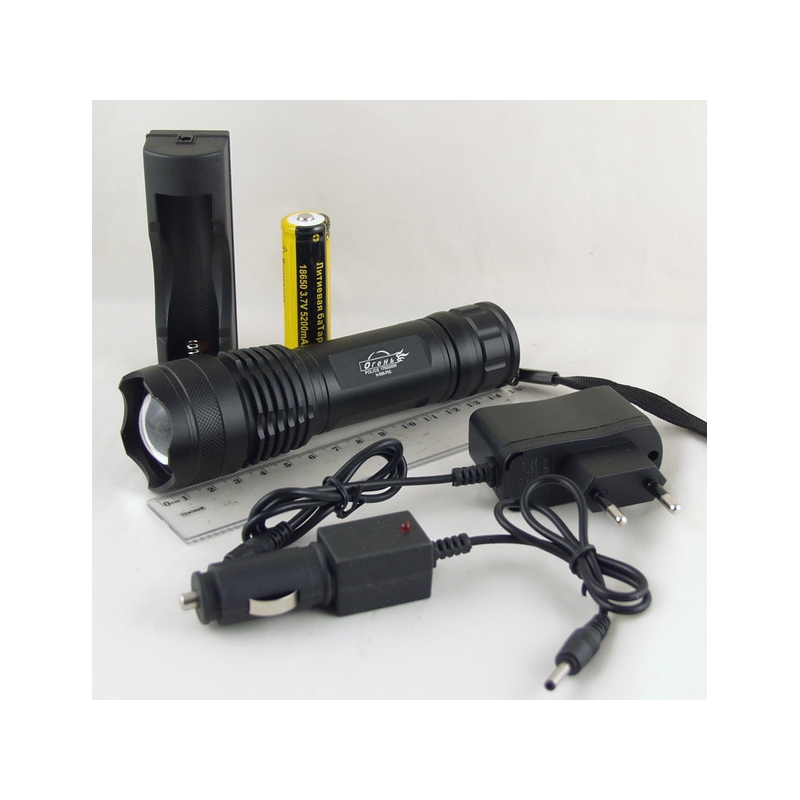 Фонарь светодиодный (1 мощ., акк.+ шнур microUSB H-696-P50 zoom 