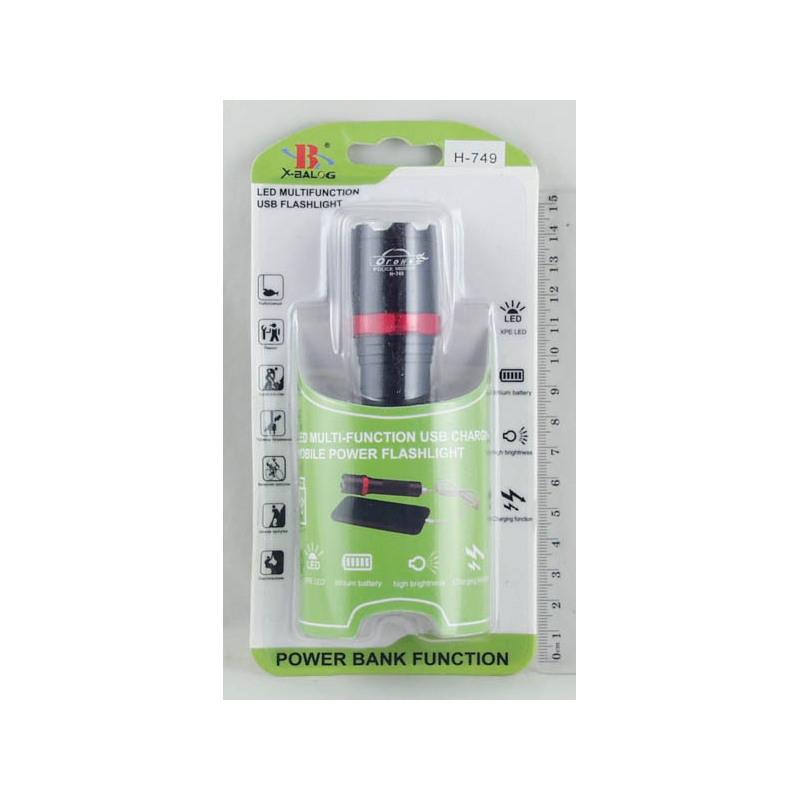 Фонарь светодиодный (1 мощ., акк.+  шнур microUSB) H-749 zoom 