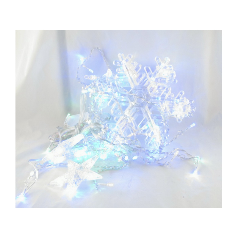 Гирлянда - штора (бахрома) светодиод. снежинки цветные 3м*1м 8реж. V-138C