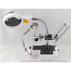 Лупа (65-6кратн.) на подст., 2 лампы, с зажим. №16126AC2 (шнурUSB/3AAA)