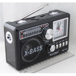 Радиоприёмник XB-741C Bluetooth (FM,AM,SW) SD, USB, фонарь,часы, встроенный аккум. ??