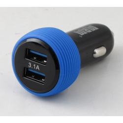 Зарядное устройство (2 USB,без шн.) 5V 2,1/1A прикур. UN-31A синий ??
