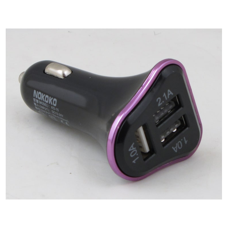 Зарядное устройство (3 USB,без шн.) 5V 2,1+1A+1A прикур. KO-15 черный