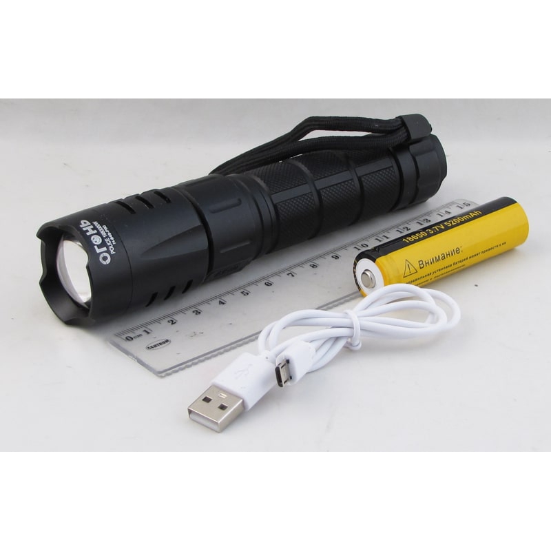 Фонарь светодиодный H-849-P90 (1 мощ., акк.+ шнур microUSB zoom ??