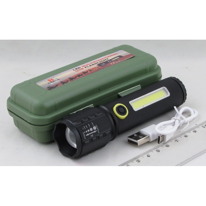 Фонарь светодиодный BL-C71-P50 (1 мощ.+1 больш., акк.+  шнур microUSB) zoom в пластик. коробке