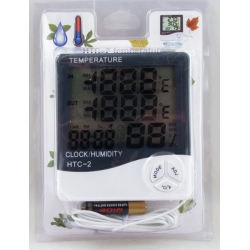 Термометр цифровой (внешний + внутр.) HTC-2B с гидрометром, часами