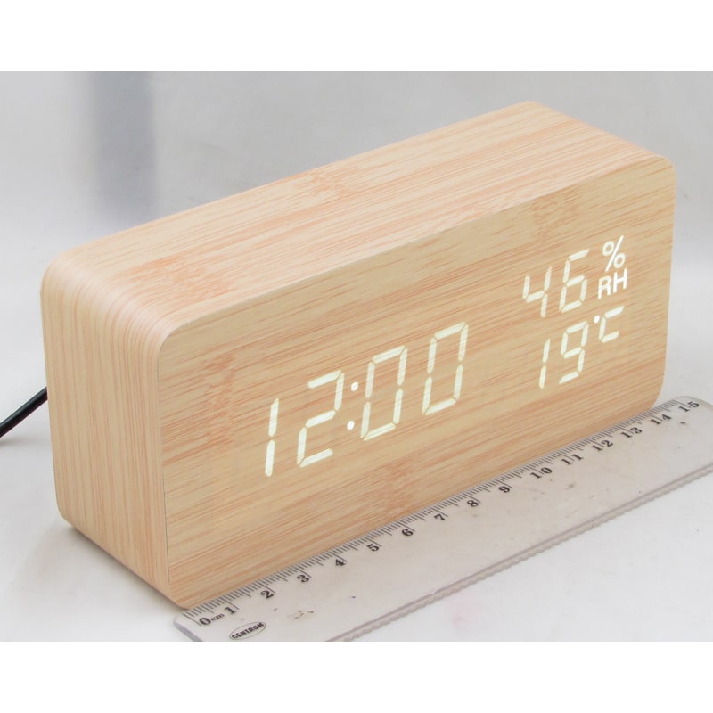 Часы-будильник электронные VST-862S-6 (белые циф.) светло-коричневые дерев.