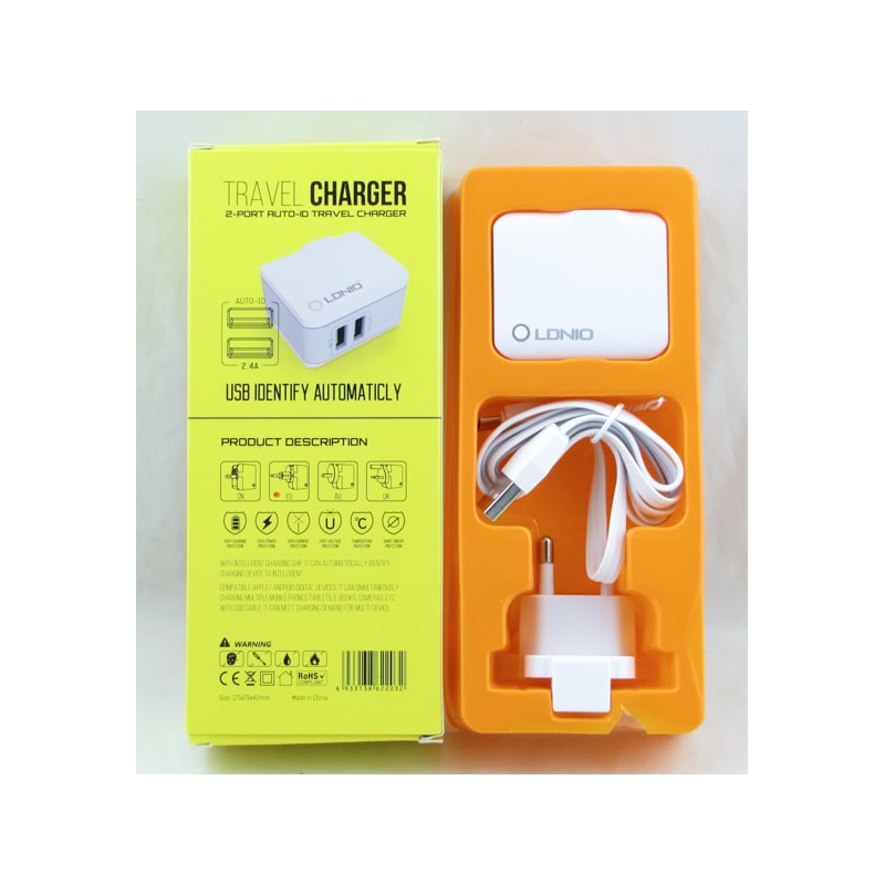 Сетевое зарядное устройство для SAMSUNG 2,4A A-2203-V8 1м, 2USB LDNIO