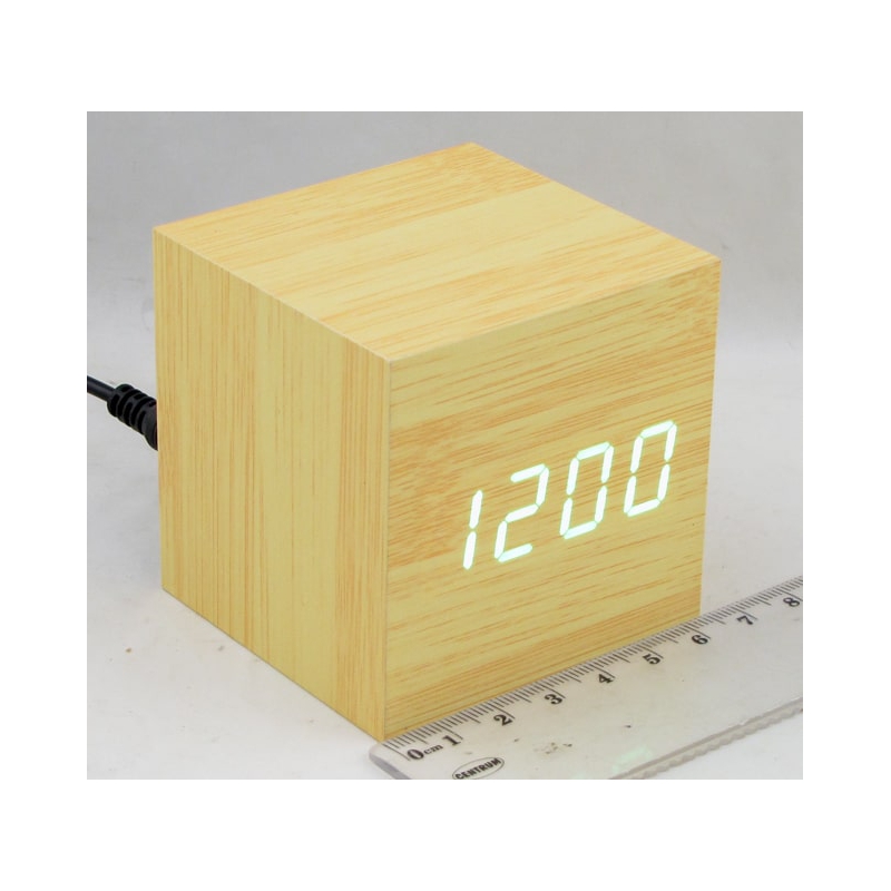 Часы-будильник электронные VST-869-4 (ярко-зелен. циф.) светло-коричневые дерев.