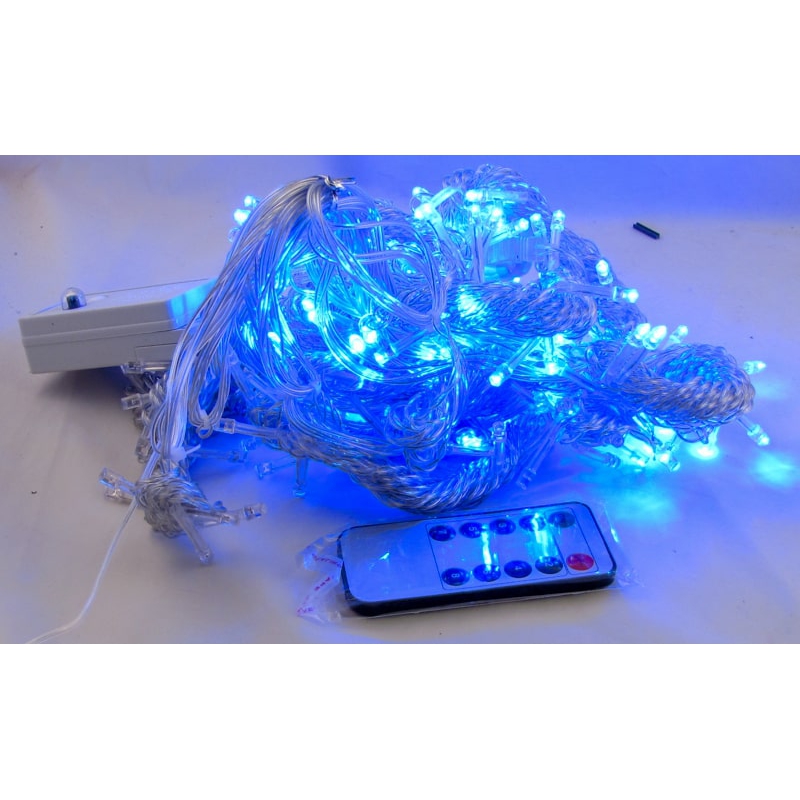 Гирлянда 600L (шторки) с пультом голубые 3*3м