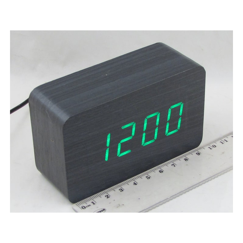 Часы-будильник электронные VST-863-4 (ярко-зелен. циф.) черные