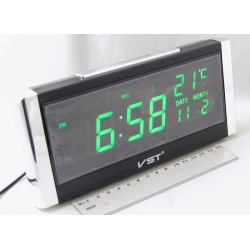 Часы-будильник электронные VST-731W-4 (ярк. зел. циф.)