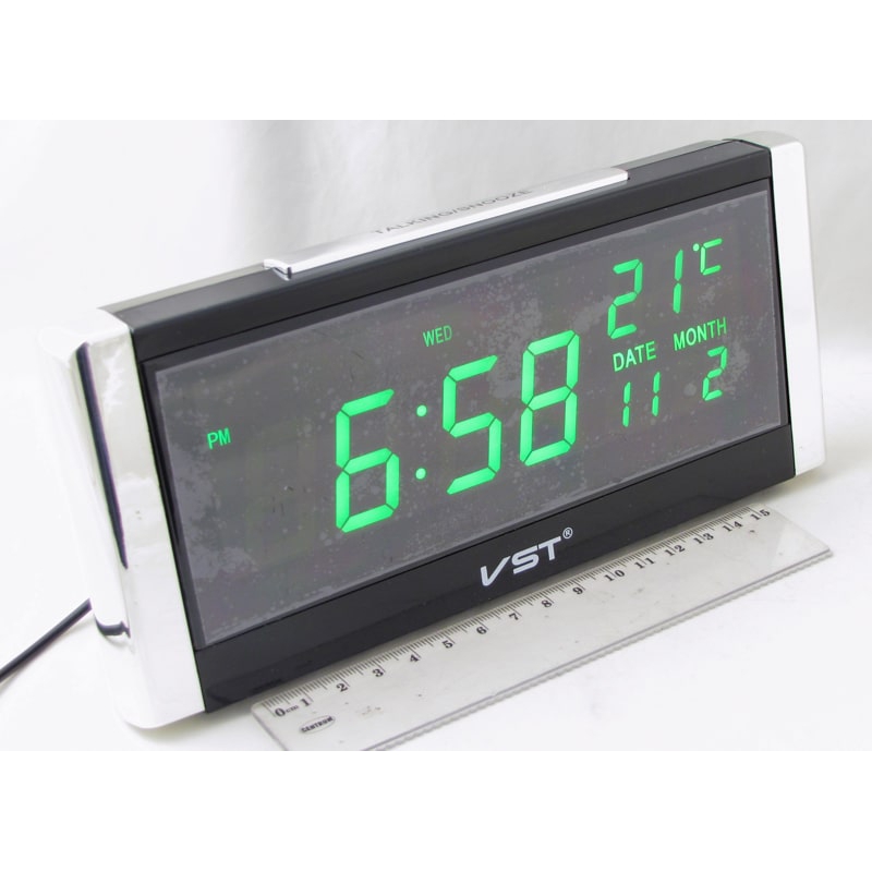 Часы-будильник электронные VST-731W-4 (ярк. зел. циф.)