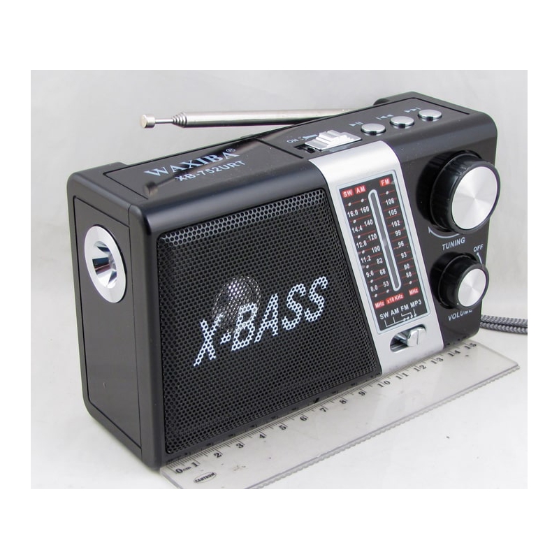 Радиоприёмник XB-752URT 3 band (FM/AM/SW) USB, SD встр. акк.18650, фонарь