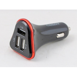 Зарядное устройство (3 USB,без шн.) 5V 2,1+1A+1A прикур. KO-15 красный/черный