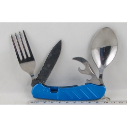 Туристический набор A-608L синий (вилка, ложка, нож, открывалка)