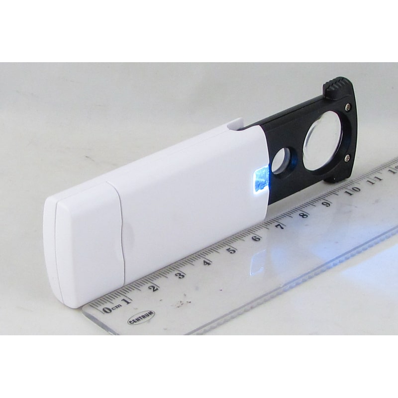 Лупа прямоуг, №92045 двойная (21mm-20X + 9mm-45X) с подсветкой