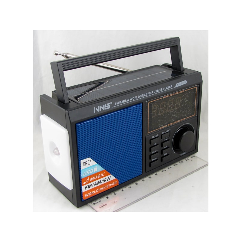 Радиоприёмник NS-2036S (FM,,AM,SW) TF, USB аккум. 18650 Bluetooth, солн. батарея, фонарик