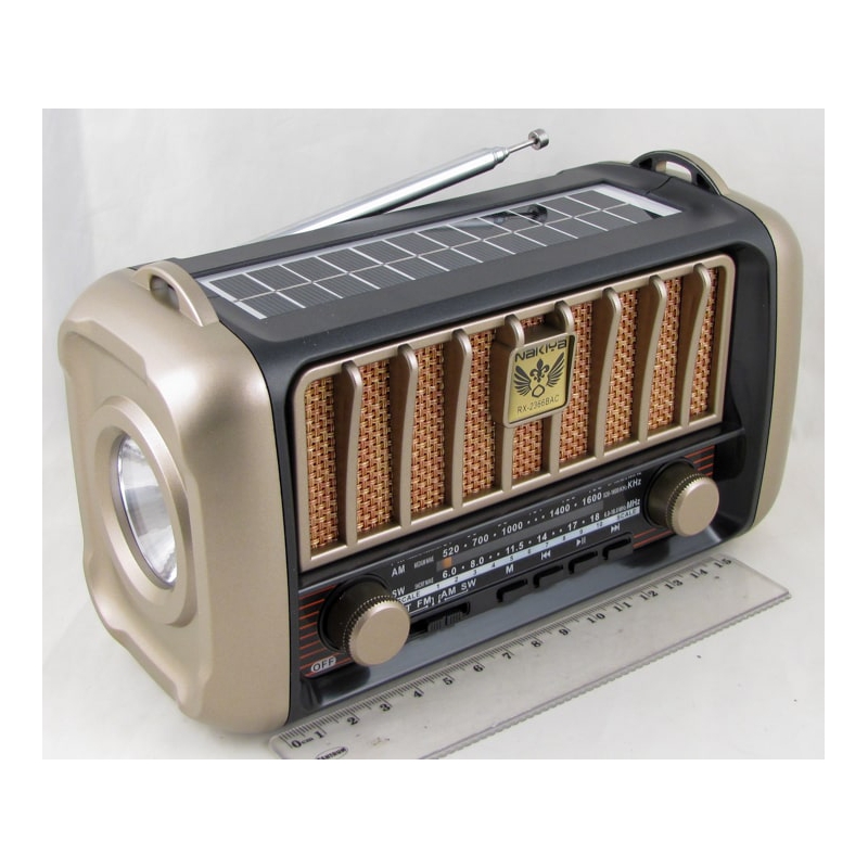 Радиоприёмник RX-2366BAC (FM/AM/SW) USB, TF акк.18650, сетев. шнуп, фонарь, Bluetooth, солнеч. батар