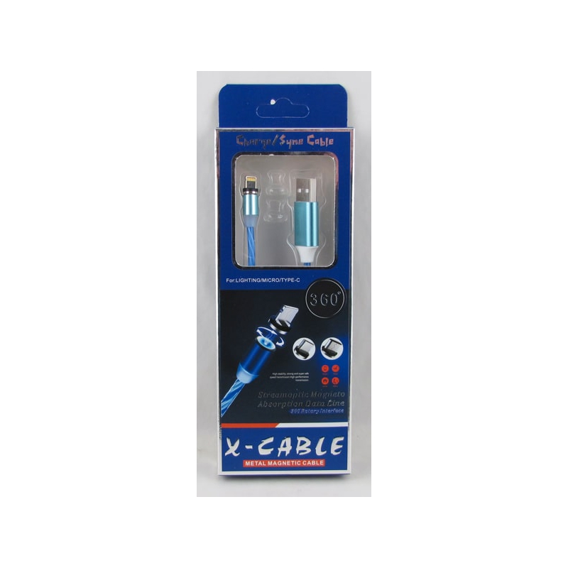Кабель LIGHTNING 1м W-016(360)-IP магнитный светящийся синий