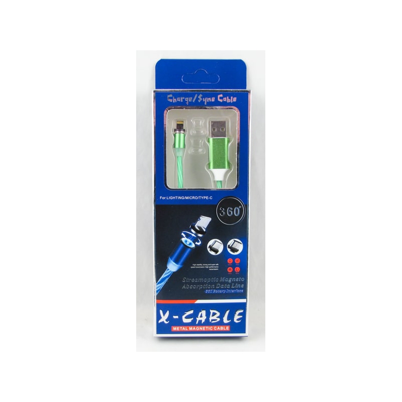 Кабель LIGHTNING 1м W-016(360)-IP магнитный светящийся зеленый