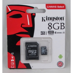 Карта памяти microSD Kingston 8Gb с адаптером SD, класс 10