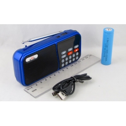 Радиоприёмник KH-Y23 (FM) синий USB, SD аккум.18650, шнур miniUSB