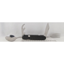 Туристический набор HX-3503 черный (вилка, ложка, нож, открывалка, штопор)