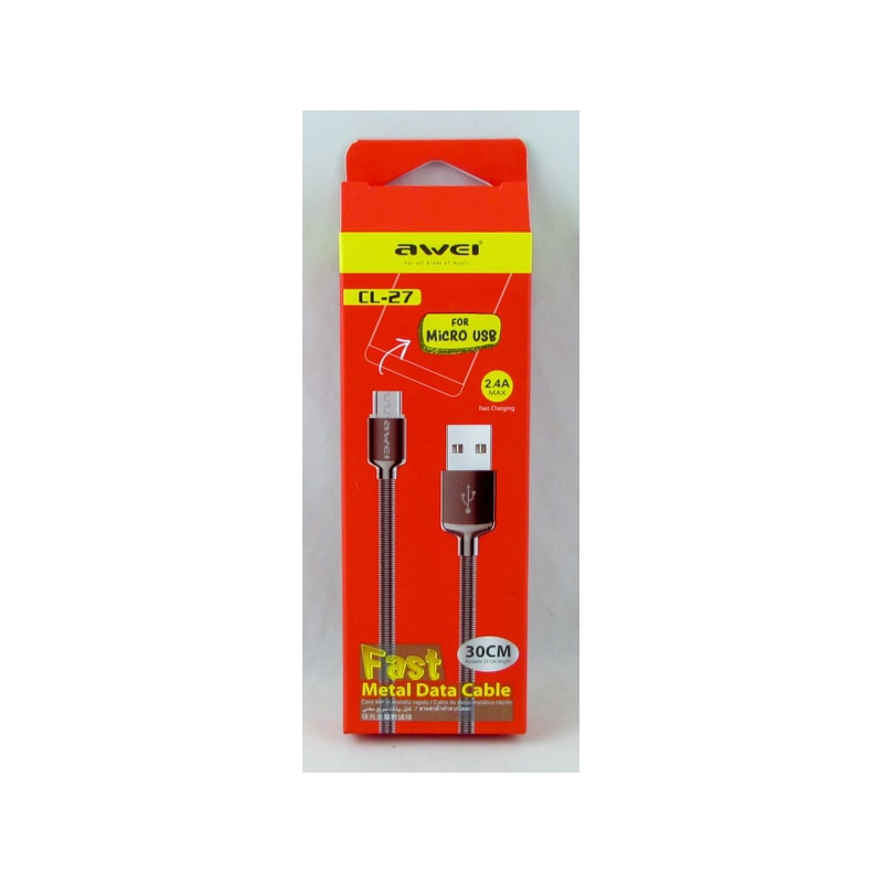 Кабель SAMSUNG 30см CL-27 2,4A в короб. AWEI серебр.