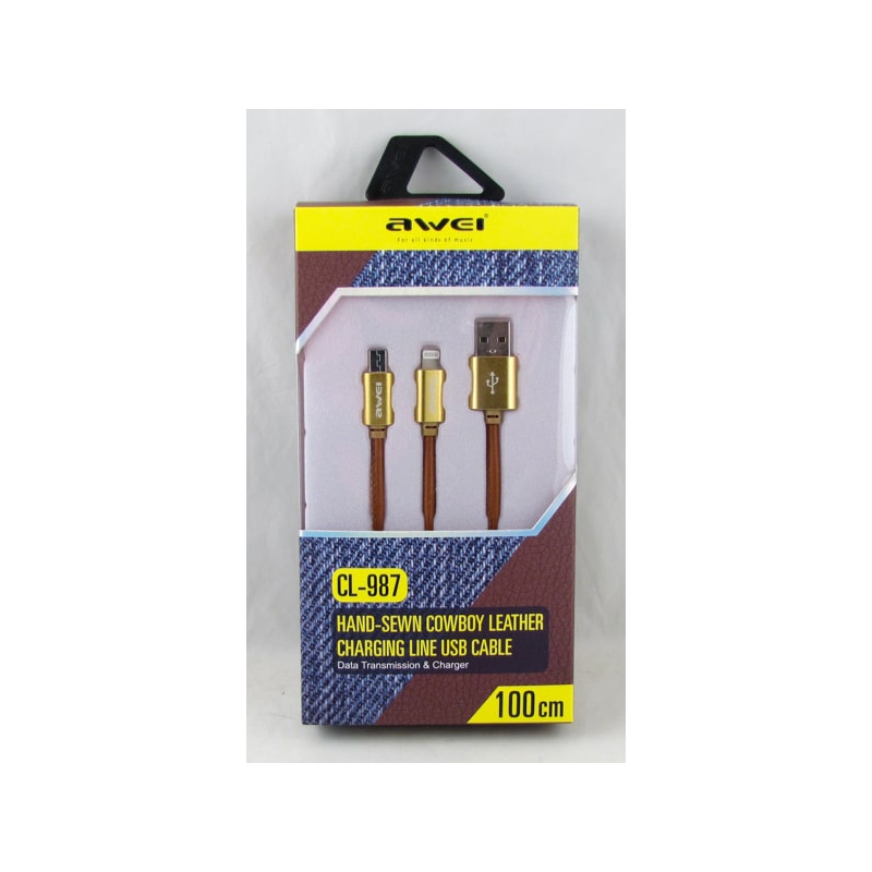 Кабель LIGHTNING, SAMSUNG 2в1 CL-987 1м AWEI золот. в коробке