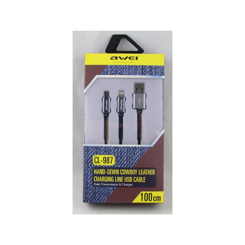 Кабель LIGHTNING, SAMSUNG 2в1 CL-987 1м AWEI серый в коробке