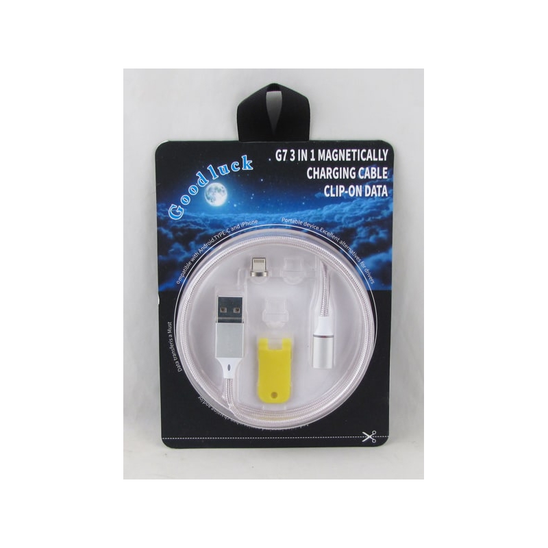 Кабель LIGHTNING 1м G7-IP магнитный серебр.