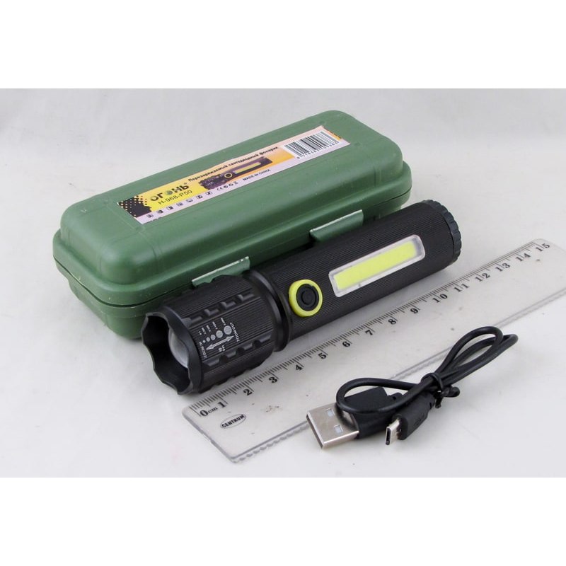 Фонарь светодиодный H-968-P50 (1 мощ.+1 больш., акк.+  шнур microUSB) zoom малый
