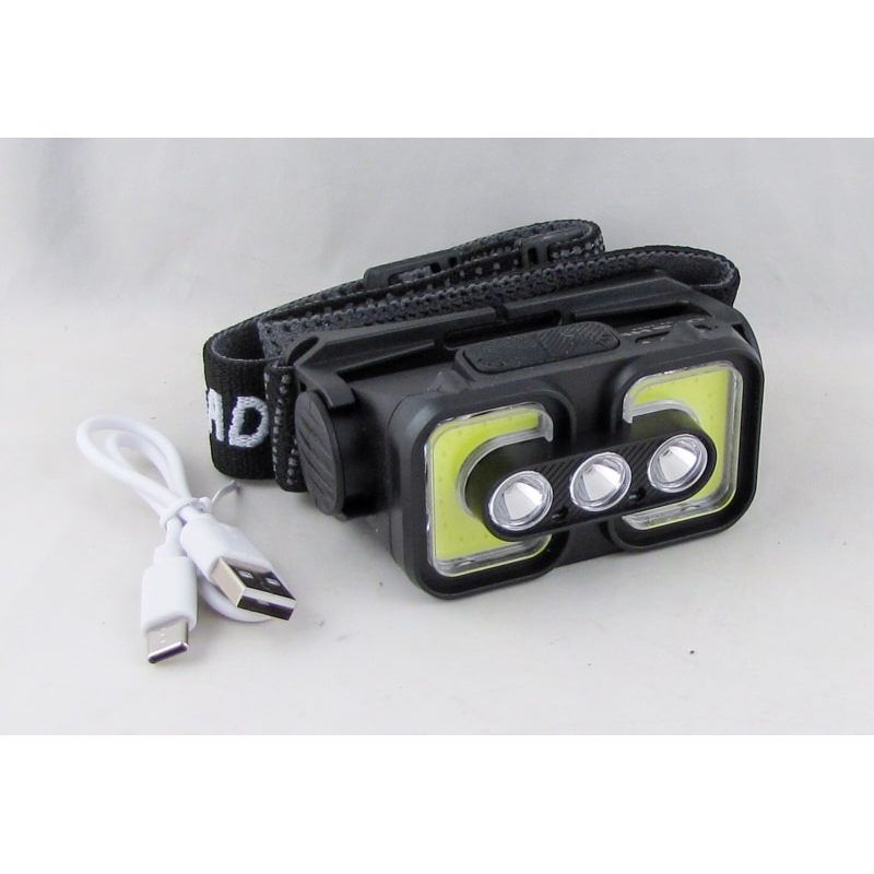 Фонарь головной YT-1932 (2 больш.+ 3 ярк.+ мигалка красн., шнур TYPE-C) индикатор, бесконтактный