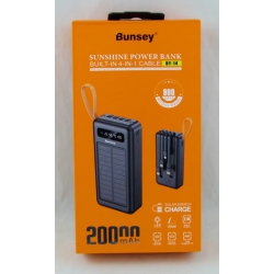 PowerBank 1USB BY-14 черный 20000mAh TYPE-C/Micro/Lightning/USB 4в1 дисплей, фонарик, солнечная бата