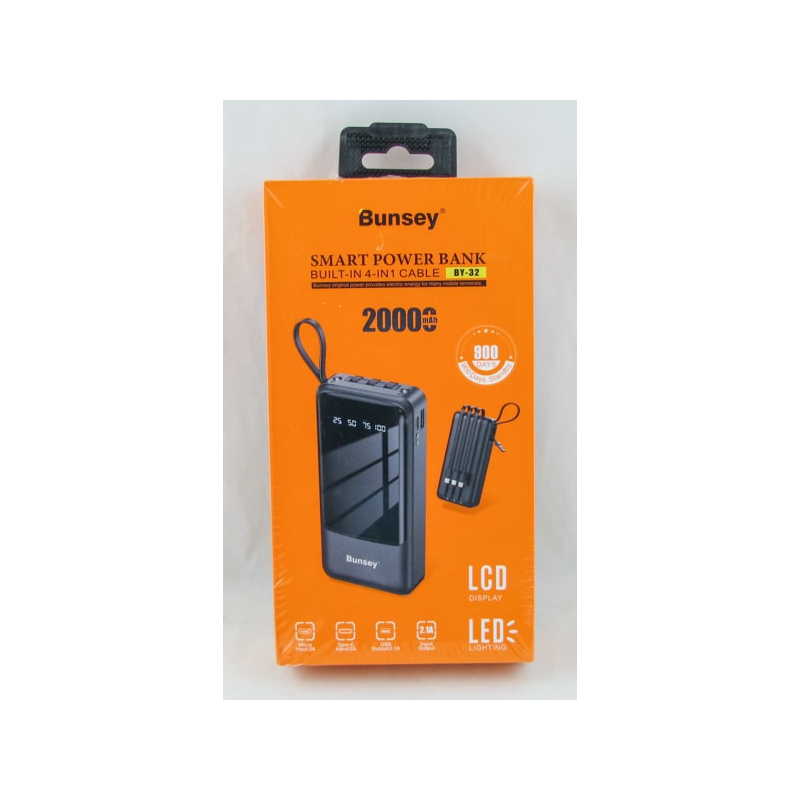 PowerBank 1USB BY-32 черный 20000mAh TYPE-C/Micro/Lightning/USB 4в1 дисплей, фонарик