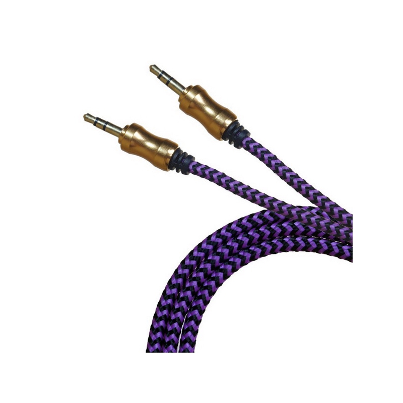 Шнур AUX (Джек 3,5 - Джек 3,5) 1м JD-143 тканевый фиолетовый