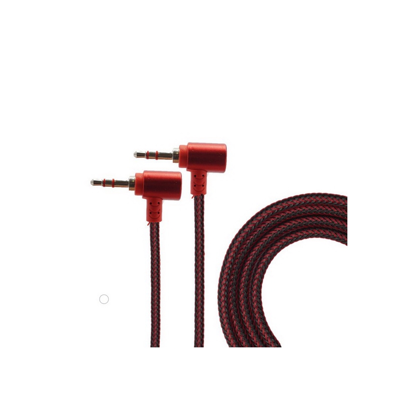 Шнур AUX (Джек 3,5 - Джек 3,5) 1,5м JD-503 тканевый красный угловой (жилка)