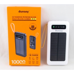 PowerBank 1USB BY-13 белый 10000mAh TYPE-C/Micro/Lightning/USB 4в1 дисплей, фонарик, солнечная батар
