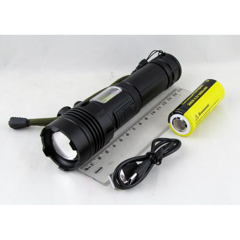 Фонарь светодиодный H-3008-P160 (1 мощ.+ 1 больш., мигалка красн., акк.26650, шнур TYPE-C) zoom