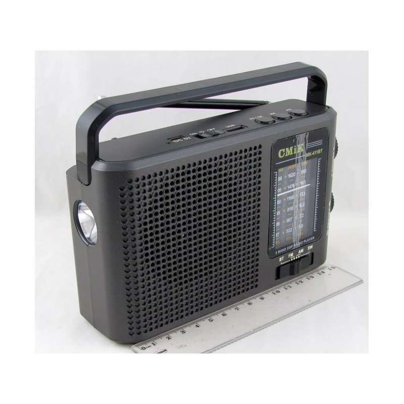 Радиоприёмник MK-411BT 3 band (FM, AM, SW акк. 18650, шнур TYPE-C) USB, фонарь, Bluetooth