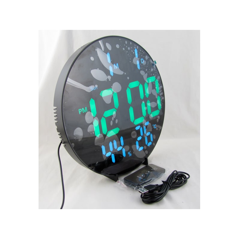 Часы-будильник электронные DS-3813L (зеленые+белые цифры) с пультом, влажность, температура