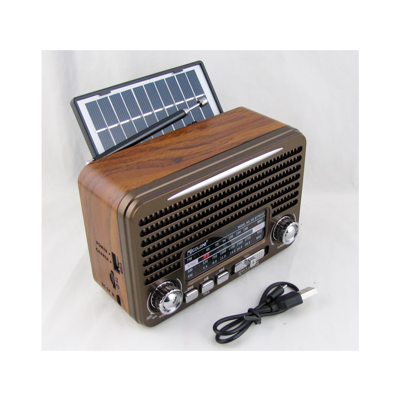 Радиоприёмник RX-BT7071S (FM, AM, SW) акк. 18650, шнур microUSB, USB, TF, солнеч. батар., Bluetooth