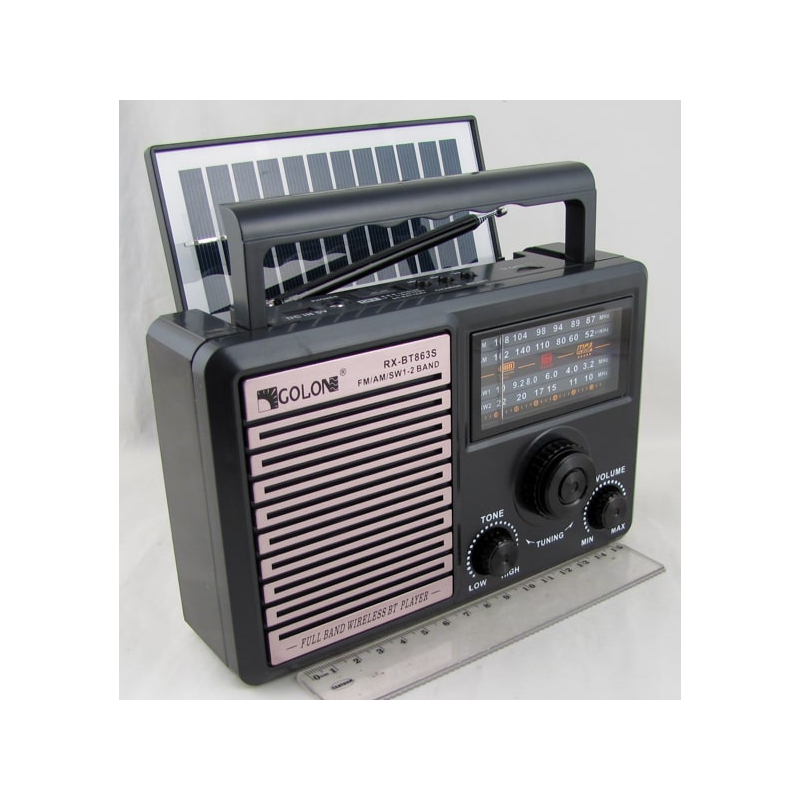 Радиоприёмник XB-863BT-S 3 band (FM/AM/SW) USB, SD, аккум. 18650, фонарь, солнечная батарея