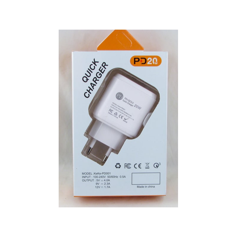 Сетевое зарядное устройство 5V 3,1A / 9V 1,8A / 12V 1,5A USB+PD KeKe-913 белый 3,0 быстрая зарядка