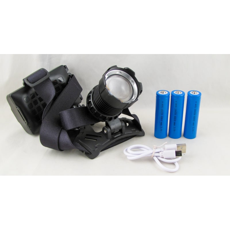 Фонарь налобный T-282-TG (1 ярк.+ 3акк.+ шнур TYPE-C) с индикатором, zoom ??