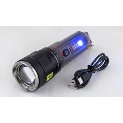 Фонарь светодиодный X-36-TG черный (1 мощ.+ 6 диод., мигалка красн./син.,  шнур TYPE-C) сонеч. бат.,