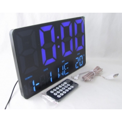 Часы-будильник электронные GH-0717L черный корпус (сиреневые+белые цифры) с пультом